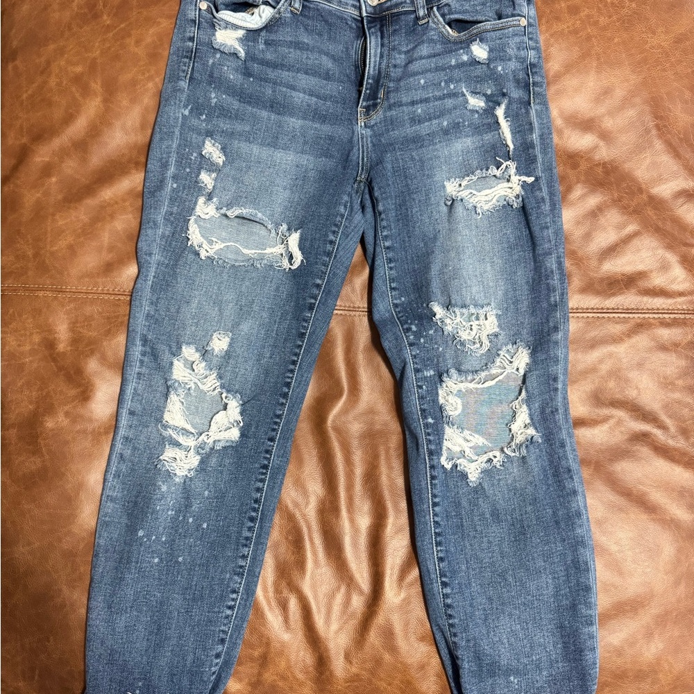 Judy Blue Ripped Boyfriend Jeans in Deep Blue